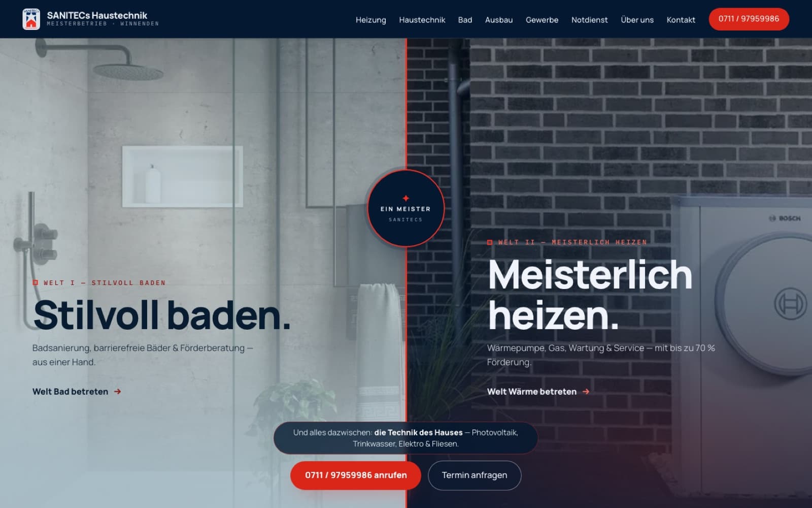 Website von SANITECs Haustechnik, Sanitär und Heizung aus Winnenden