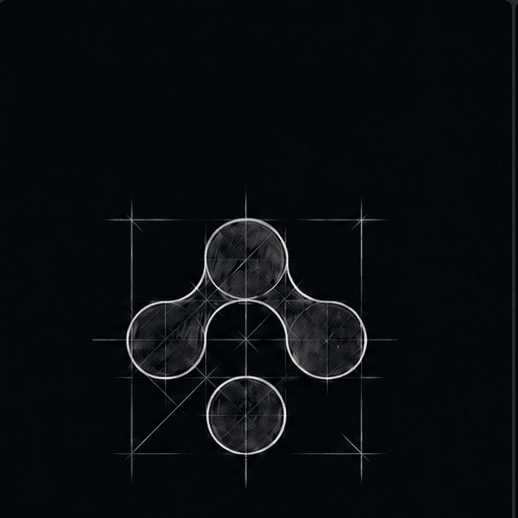 Konstruktionszeichnung des OsAI-Logos auf einem geometrischen Raster.