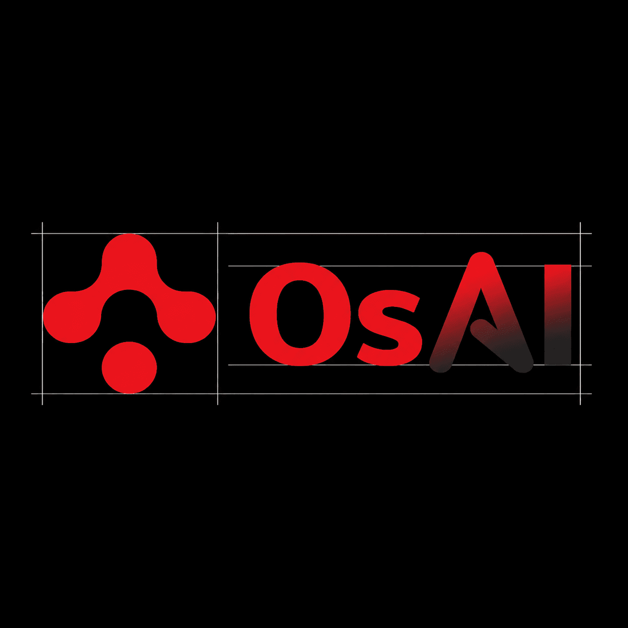 OsAI-Wortmarke mit Konstruktionsraster für Proportionen.