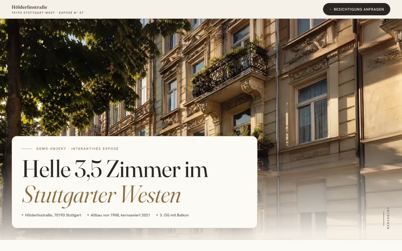 Startbildschirm von Immo-Expo, einer eigenen OsAI-Anwendung